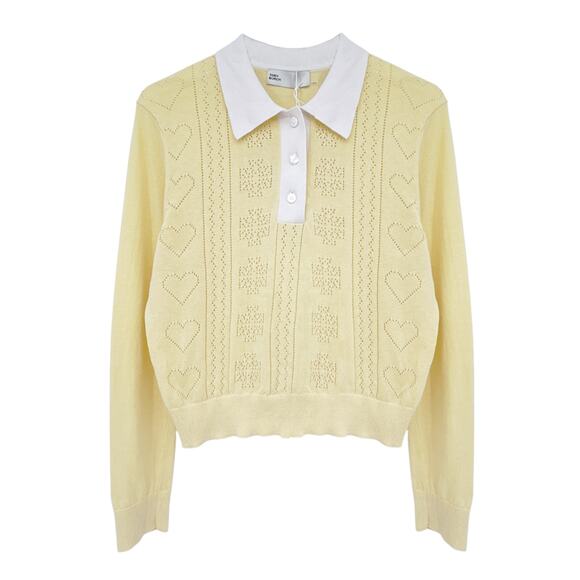 TORY BURCH Heart Pointelle Sweater in Sweet Butter L - Picture 1 of 11